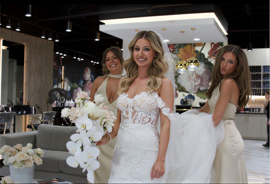 Bride getting ready for bridal hair and makeup in Boca Raton at Hairmess Salon