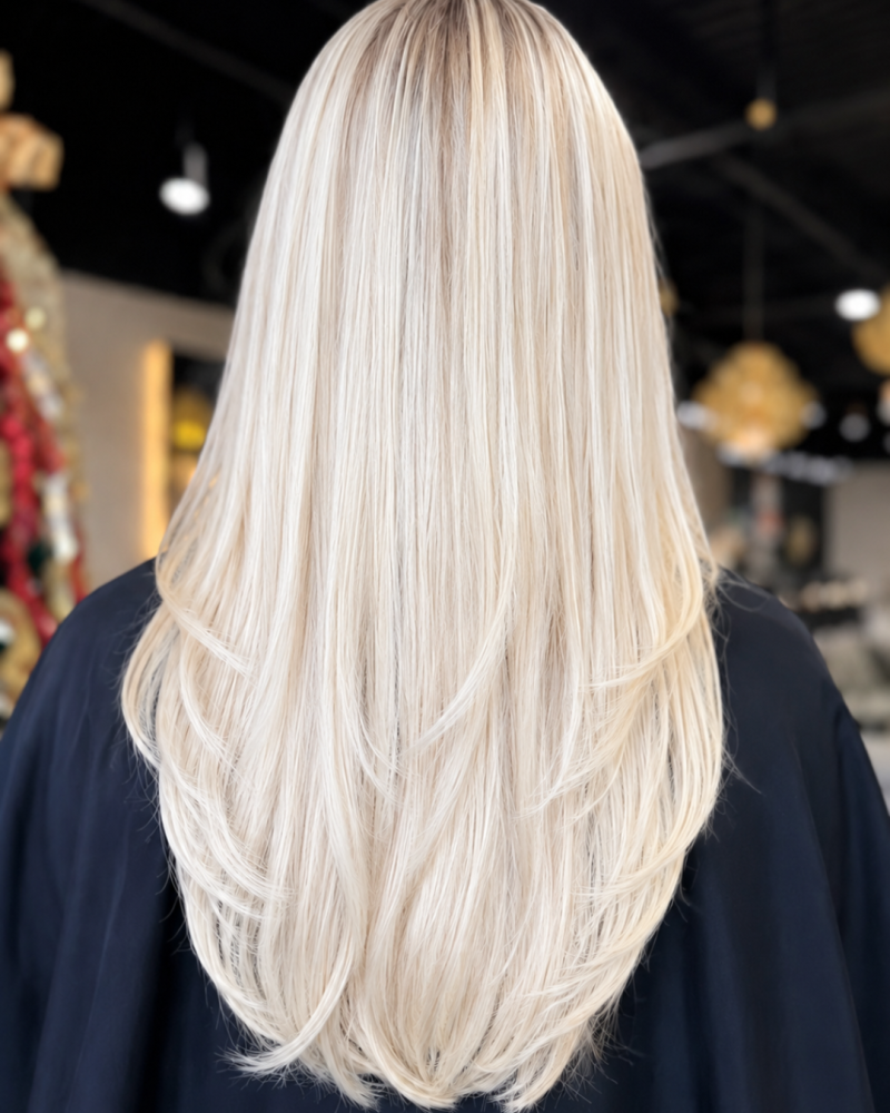 Color Correction Boca Raton 4 Long platinum blonde hair at Hairmess Salon