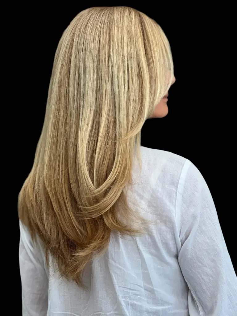 Full Head Highlights vs Partial Highlights: Which Do You Need? 4 Fine blonde highlights on long hair at Hairmess Salon