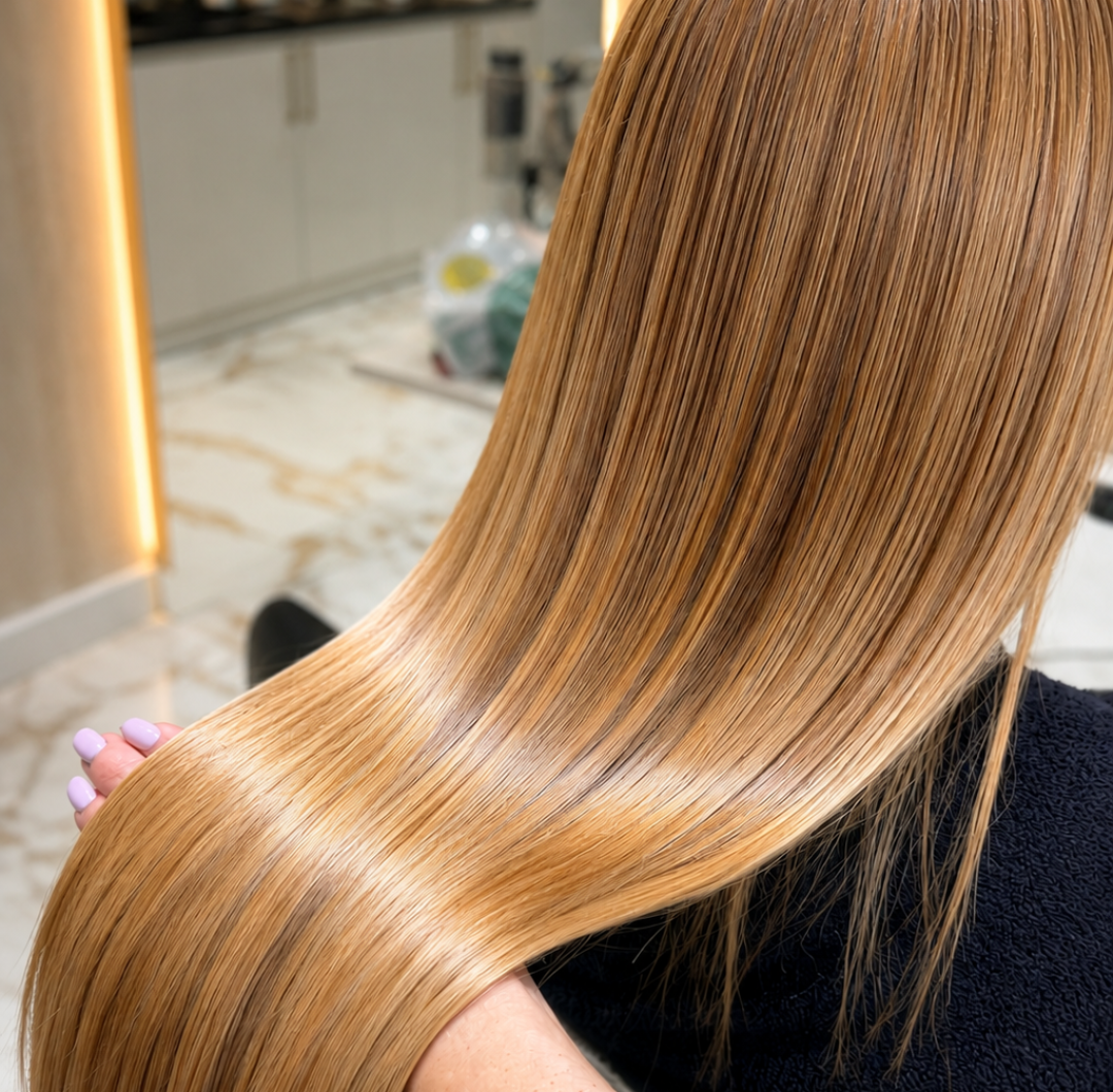 Smooth, shiny hair after a keratin treatment