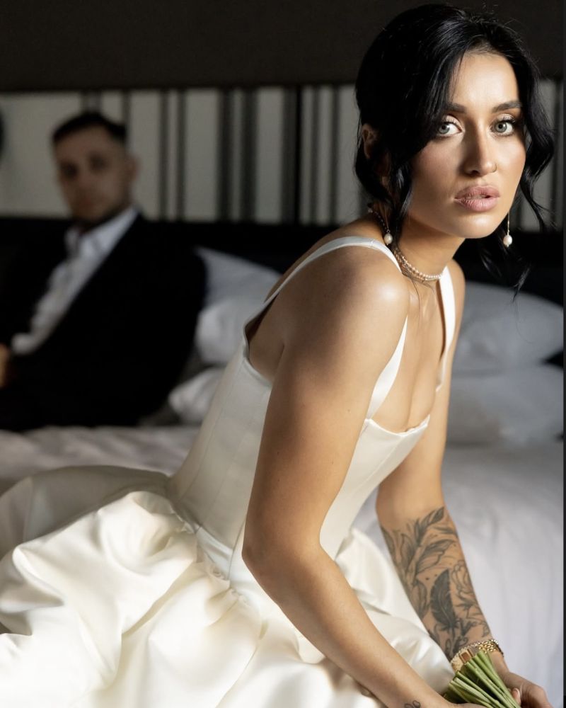 Bride with elegant wedding-day makeup created at Hairmess Salon