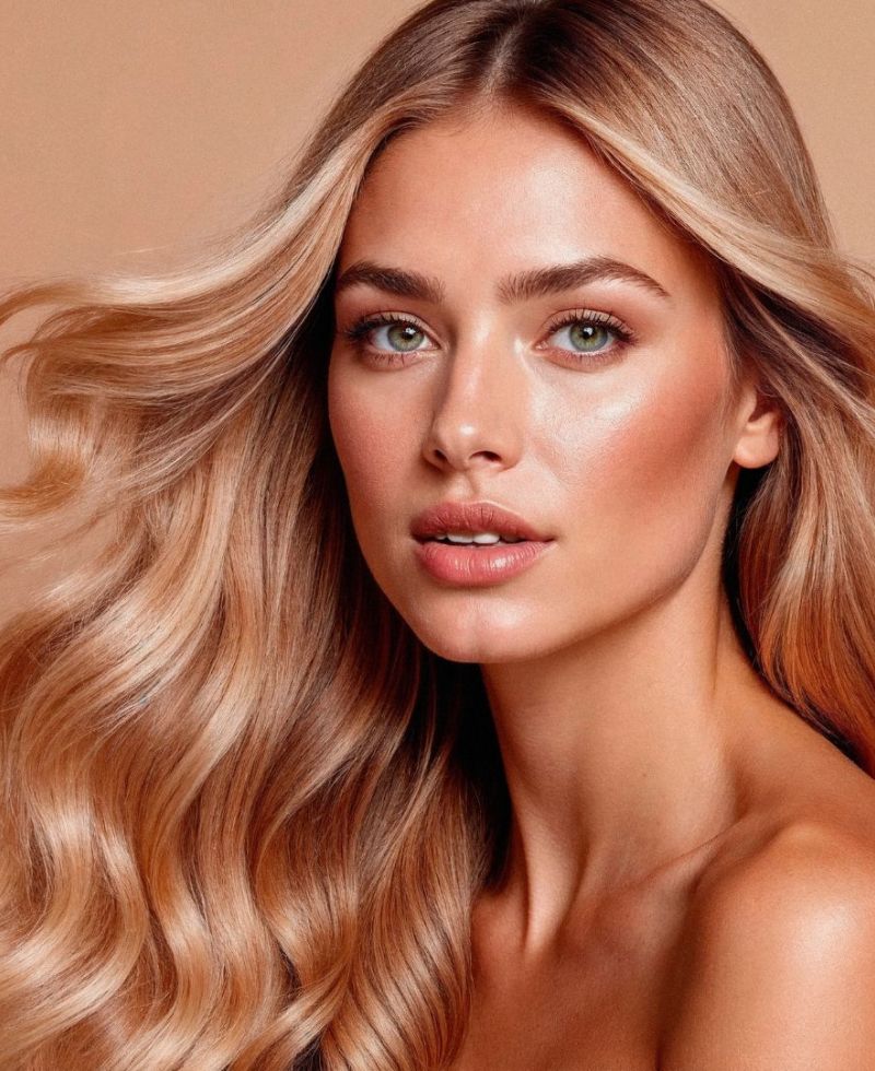 Long glossy caramel hair, styled by a Hair Stylist Boca Raton clients trust