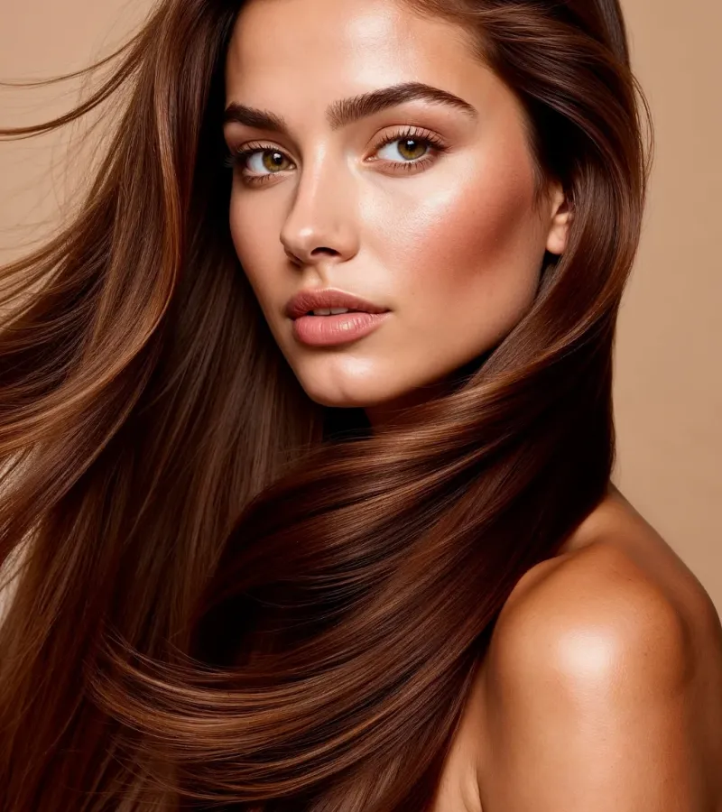 Woman with long glossy brown hair