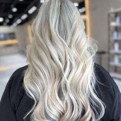 Icy blonde waves at Hairmess Salon